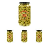 Karyatis Spanish Green Pitted Olives in Brine, Glass Jar, 907g (Pack of 4)