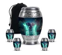 KARYLIZ Elephant Urns for Human Ashes - Water River Burial Urns for Adult Human Ashes - Little Urn for Male & Female - Green Cremation for Women - Keepsakes Funeral (10 Inch & 3 Inch, Combo of 5)