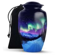 KARYLIZ Northern Light Large Urns for Burial in Ground - Memorial Urns for Ashes Adult Male - Aurora Borealis Cremation Urn for Ashes Adult Male - Burial Funeral Cremation Urn with Mountain 10 Inch