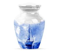 KARYLIZ Sail Boat Urns for Human Ashes Adult Man - Small Urns for Human Ashes Keepsake - Cremation Urn for Female & Male - Blue Ocean Funeral Urn for Mom & Dad 3 Inch