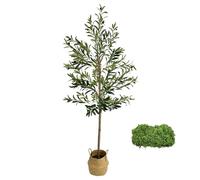 KARYLLYD Artificial Olive Tree 6FT Indoor with Realistic Leaf Fruits and Natural Wood Trunk, 180cm Faux Olive Tree Featuring Moss & Woven Basket Planter - for Living Room, Home and Office Decor