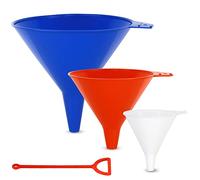 KarZone Funnel - 3 Pack of Round Kitchen Funnels for Filling Bottles, Jars & Containers - Automotive Oil Funnel for Gas, Lubricants and Fluids, Blue/Red/White
