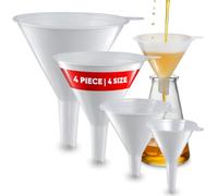 KarZone Plastic Funnel - 4 Pack of Round Kitchen Funnels for Filling Bottles, Jars & Containers - Small Funnel Sets - Automotive Oil Funnel for Gas, Lubricants and Fluids, White
