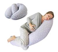 KasaBona Pregnancy Pillow 2-in1 XXL Washable Maternity Full Body Pillow for Pregnant Women Sleeping Pillow Nursing Baby Support 100% Cotton Pillowcase and Removable Centre (Grey-white hearts)