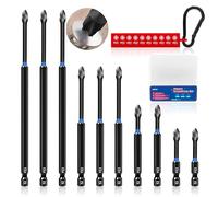 KASAFE 10 Pcs PZ2 Magnetic Impact Screwdriver Bits,S2 Steel Pozidriv Screwdriver Bit Set,Mixed Lengths Durable Design for Heavy-Duty Use, Universal 1/4" Hex Shank for Power Drivers