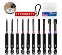 KASAFE 70mm Impact Magnetic Security Torx Bit Set S2 Steel T8-T40 1/4" Hex Shank Star Bits for Car Maintenance Woodworking Furniture Assembly Mechanical Repair Cabinet Installation