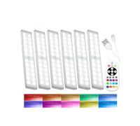 Kasanfe Under Cabinet Kitchen Lights Wireless, 58-LED RGB Motion Sensor Lights Indoor Rechargeable, Dimmable Closet Lights Remote, Under Counter Lights for Shelf Pantry Desk (6 Packs)