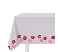 KASANOVA Christmas Tablecloth White with Colourful Baubles and Lettering "Buon Natale" - Cotton Table Linen (Mauve and Purple, 140 x 180 cm)