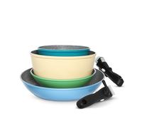 KASANOVA Young Induction Cookware Set with Detachable Handle, Non-Stick Cookware and Pan Set for Cookers, Induction and Oven, with 2 Pans, 2 Pots and 2 Detachable Handles