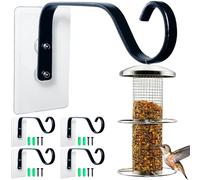 KasaRacks 4-Pack Window Bird Feeder Hook, Strong Hanger with Traceless Adhesive & Screws, Window Mounted Load-Bearing Hook for Bird Feeders, Wind Chimes, Plants (Black)