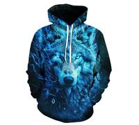 Kasbao Graphic Hoodies for Men Sweatshirts Unisex Mens Hoodies Pullover for Teen Boys 16-18 Cool Designer, 7b1 Blue Wolf, L-X-L