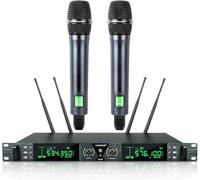 Kaschun Professional Wireless Microphone System, 2-Channel UHF Wireless Handheld Dynamic Microphone, 328FT for Singing, Lecture, Church, DJ (ML380)