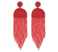 Kaseakia Big Large Beaded Tassel Earrings for Women, Long Handmade Seed Bead Beaded Dangle Earrings, L, Zinc, No Gemstone