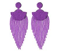 Kaseakia Big Large Beaded Tassel Earrings for Women, Long Handmade Seed Bead Beaded Dangle Earrings, L, Zinc, No Gemstone