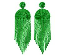 Kaseakia Big Large Beaded Tassel Earrings for Women, Long Handmade Seed Bead Beaded Dangle Earrings, L, Zinc, No Gemstone