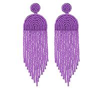 Kaseakia Big Large Beaded Tassel Earrings for Women, Long Handmade Seed Bead Beaded Dangle Earrings, L, Zinc, No Gemstone