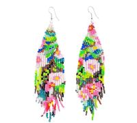 Kaseakia Flower Beaded Bead Chandelier Long Big Large Bohemian Boho Dangle Earrings for Women, long, Glass beads, No Gemstone