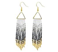 Kaseakia Gradient Beaded Dangle Earrings, Boho Big Large Long Beaded Tassel Earrings for Women, Handwoven Seed Bead Fringe Earrings with Triangle Frame, Glass, No Gemstone