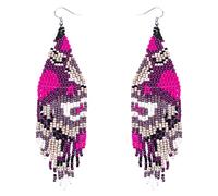 Kaseakia Handmade Boho Long Beaded Dangle Earrings for Women, Bohemian Big Large Seed Bead Beaded Tassel Earrings, Zinc, No Gemstone