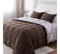 KASENTEX All Season Down Alternative Quilted Comforter Set Reversible Ultra Soft Duvet Insert Machine Washable (California King Set, Silver Cloud/Chocolate Brown)