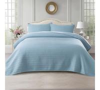 KASENTEX Oversized Queen Quilt Set 102"x106" - Soft Washed 3-Layer Lightweight Bedspread, Minimalist Nordic Design, All-Season Spring & Summer Quilt Set (1 Quilt + 2 Pillow Shams), Blue
