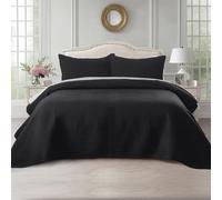 KASENTEX Queen XL Quilt Set 98"x98" - Soft Washed 3-Layer Lightweight Bedspread, Minimalist Nordic Design, All-Season Spring & Summer Quilt Set (1 Quilt + 2 Pillow Shams), Jet Black