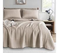 KASENTEX Quilt Mini Set-Stone Washed-Super Soft Bedspread-Light Weight-White Down Alternative Microfiber Fill-Machine Washable-Solid Colors, 2 Shams, Camel, King + 2 King