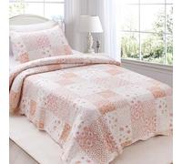 KASENTEX Twin Quilt Set Lightweight Bedspread Coverlet(Pink Floral Patchwork, 86x68)