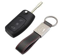 Kaser Fob Case Flip Folding Remote Key 3 Buttons for Ford Mondeo Fusion Focus Fiesta C-Max Kuga (Key Blank) - Black Faux Leather