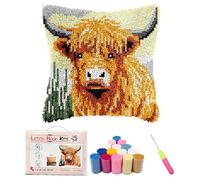 Kaseremy Latch Hook Cushion Kits for Adults Beginners, Highland Cow Cushion Covers for Crafting, Crochet Craft Kits DIY Animal Pillow Case Sofa Home Decor (Highland Cow A)