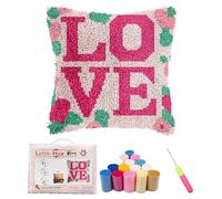 Kaseremy Love Latch Hook Cushion Kits for Adults Beginners, Cushion Covers for Crafting, Crochet Craft Kits DIY Pillowcase Sofa Home Decor, Valentine's Day Birthday Gift for Women (Love Flower)