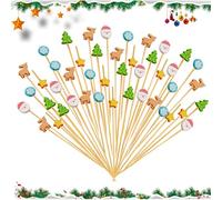 KASESSS 100 Pcs Christmas Cocktail Sticks, 12cm Bamboo Skewers, Toothpicks Wooden, Cocktail Christmas Decorations for Drinks, Colourful Food Fruit Cocktail Sticks for Drinks Xmas Party Supplies