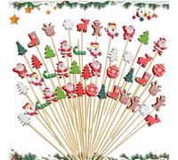 KASESSS 100 Pcs Christmas Cocktail Sticks, Canape Sticks Fruits, Cocktail Decorations for Drinks, Christmas Cocktail Picks, Food Fruit Skewers, Christmas Cocktail Accessories for Drinks Xmas Party