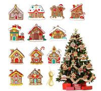 KASESSS 12 Pcs Christmas Hanging Ornament, Gingerbread House Tree Decorations, Plastic Gingerbread Xmas Ornaments with Strings