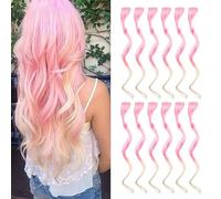 KASESSS 12 Pcs Pink To Blonde Clip In Hair Extension,18 Inch Curly Wavy Ombre Pink Hair Extensions, Heat Resistant Synthetic Hairpieces for Women Girls, Hairaccessories for Party Cosplay Festival