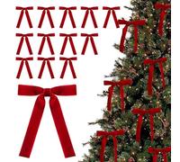 KASESSS 12 Pcs Red Velvet Bows Christmas Tree Decorations, Christmas Tree Bow with Twist Ties, Classic Velvet Bows for Door Garlands, Wreaths, Gifts and Party Decorations Home Party Decor