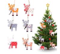 KASESSS 12 Pcs Wooden Christmas Tree Decorations, Reindeer Hanging Baubles with Rope for Xmas Decor Supplies