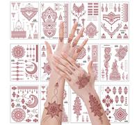 KASESSS 12 Sheets Brown Temporary Tattoos, Fake Tattoos, Temporary Tattoos for Women, Waterproof Tattoos Sticker Kit, Lace Pattern Indian Tattoo Stickers for Women Girls Body Neck Finger Arms Legs