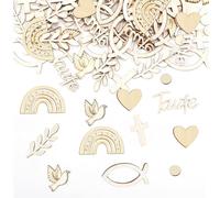 KASESSS 160 Pcs Baby Shower Table Decorations, Wooden Baby Shower Confetti, 8 Styles, Gender Reveal Table Decorations Bohemian Decor Scripted Confetti Neutral Communion Baptism Table Decorations