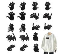 KASESSS 18-Piece Embroidered Patches - Cute Iron-On & Sew-On Patches for Clothing & Accessories - Black Kitten & Cat Designs
