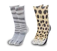 KASESSS 2 Pairs Animal Paw Socks, Funny Socks, Cat Socks, 3D Printed Novelty Socks, Leopard, Cat, Double Animal Paw Socks, Universal 3D Print Funny Middle Tube Socks, Women Men Pet Stage Performance
