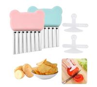 KASESSS 2 Pcs Crinkle Cutter, Crinkle Chip Cutter, Bear Pattern Potato Cutter, Stainless Steel Crinkle Cutter Knife with 2 Finger Guards Chipper for Vegetables, Chips, Butter, and Fruit, Multifunction