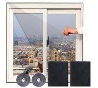 KASESSS 2 Pcs Fly Screens for Windows, 130 x 150 cm Window Nets to Keep Bugs Out, Window Fly Screen, Window Net Cut to Size, Cat Window Screen, Self-Adhesive Mosquito Net Window, Easy Install, Black