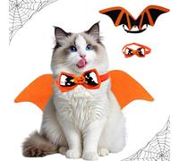 KASESSS 2 Pcs Halloween Pet Bat Wings, Pet Halloween Costumes, Adjustable Bat Wings Cat Costumes, Dog costumes with Pumpkin Bow Tie for Puppy and Cat Cosplay, Funny Party Decoration, M, Orange