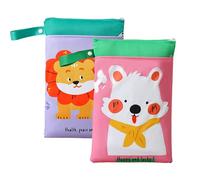 KASESSS 2 Pcs Nappy Bags, Waterproof Wet Dry Bag, Cute Cartoon Designs Travel Laundry Bag, Reusable Wet Bags with Zip for Baby Items, Two-Story Space Organiser for Travel Beach Camping Swimming