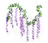 KASESSS 2 Pcs Purple Artificial Flowers Garlands, 180cm Fake Flowers Artificial Wisteria Vine Garland, Wisteria Artificial Flower, Plastic Flower Decoration for Ceremony Home Garden Backdrop Wedding