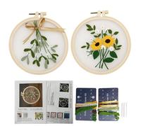 KASESSS 2 Pieces Beginners Embroidery Kit, Embroidery Kits for Adults, Simply Make Cross Stitch Kit, Embroidery Starter Kit with Floral Patterns Including Hoop, Embroidery Thread, Organza and Needle