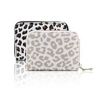 KASESSS 2 Pieces Credit Card Holder PU Leather, Leopard Print Card Wallet, Credit Card Holders for Men Women, Card Holder Wallet with Zipper, Card Case with 11 Card Slots Compartments (White,Black)