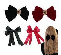 KASESSS 2 Velvet Hair Bow, 2 Silky Satin Hair Bow, Hair Bows for Women Girls, Red Black Bow Hair Clip, Vintage Bows for Hair, Big Bowknot Hairpin, Hair Bow Clip, Solid Color French Barrette Hair Clip