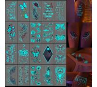 KASESSS 20 Sheets Neon Temporary Tattoos, Fake Tattoos, Blue Light Butterfly Tattoos, Temporary Tattoos for Women, Glow In Dark Temporary Tattoo, Tattoo Stickers for Girls Neon Party Accessories